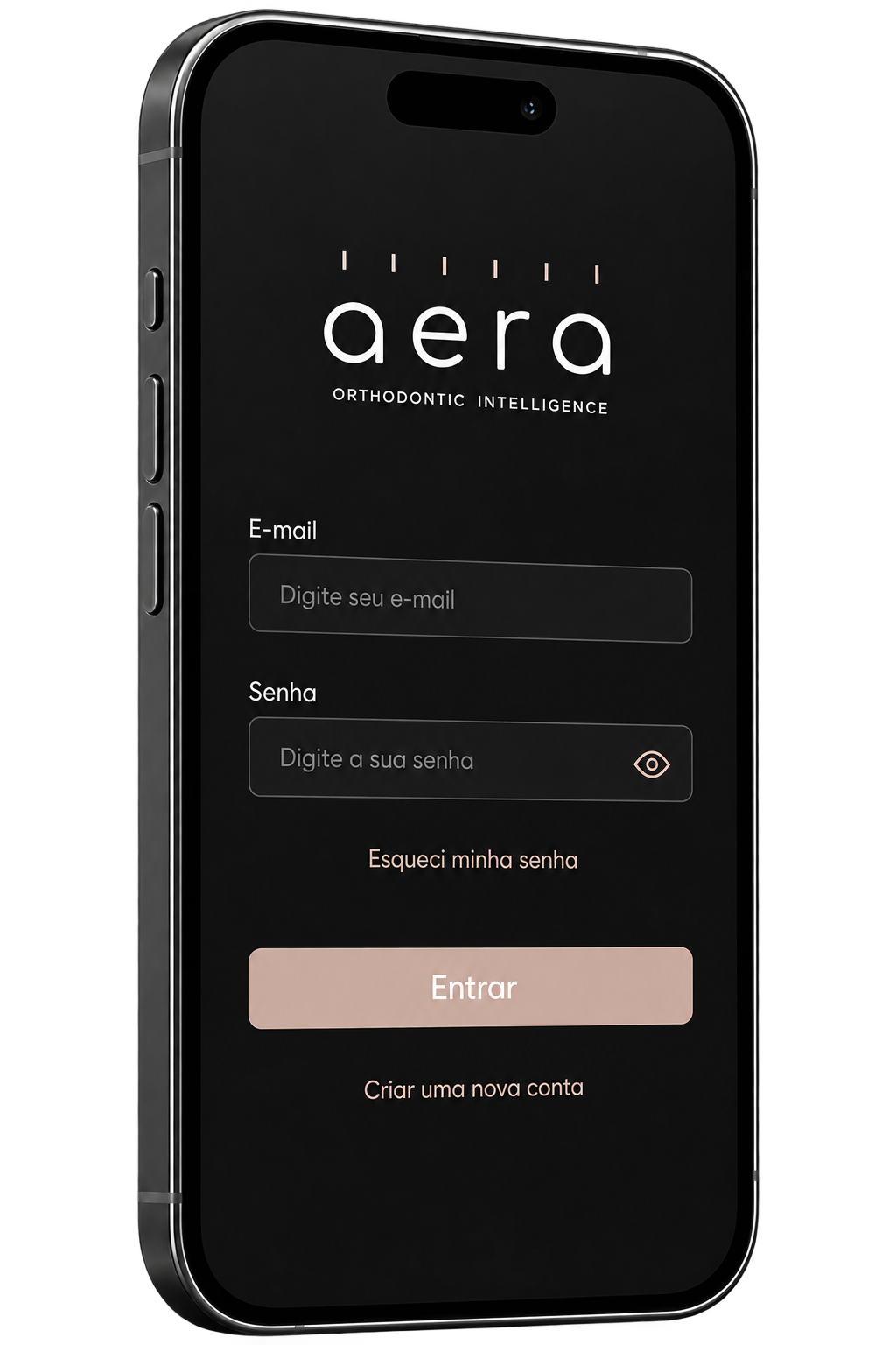 Simulação da tela de login do App AERA em um smartphone